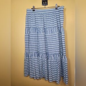 Lauren Ralph Lauren Linen Blend Striped Tiered Midi Skirt sz 6